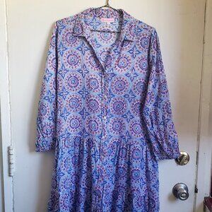 Indian block print style drop waist shirtdress